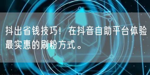 抖出省钱技巧!在抖音自助平台体验最实惠的刷粉方式。